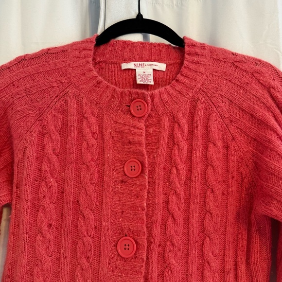 Nine & Company Coral Cable Knit Button Front Cardigan Wool Angora Women’s Medium - Picture 4 of 9